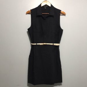 Dark Blue Collared Dress with Pockets & Belt